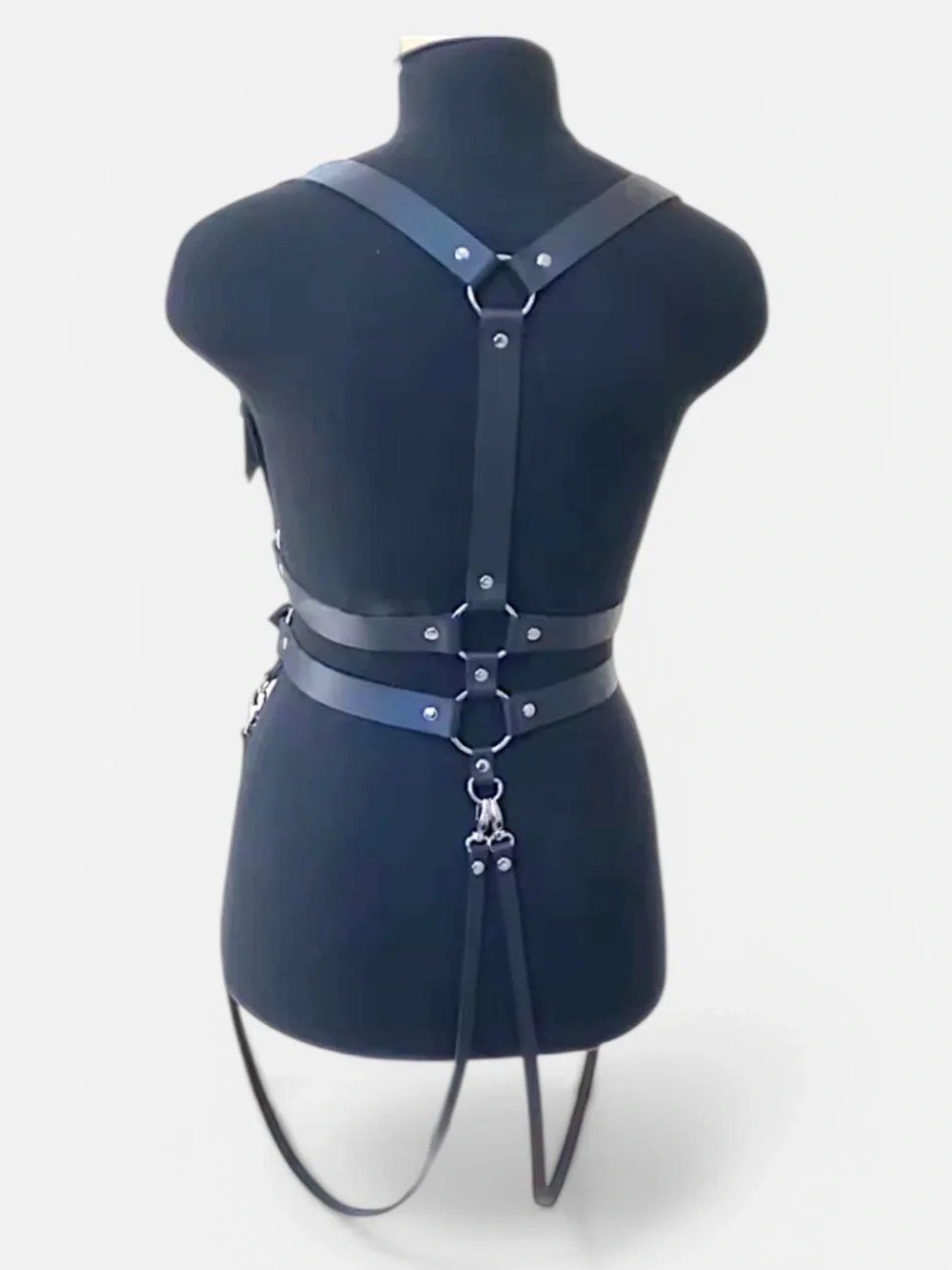 Black Leather Double Harness Suspender Belt with Metal Buckles New - Picture 2 of 8